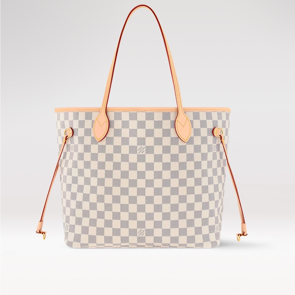 Louis Vuitton Damier Azur Coated Canvas NeverFull MM Tote Rose Ballerina Lining - Picture 10 of 14